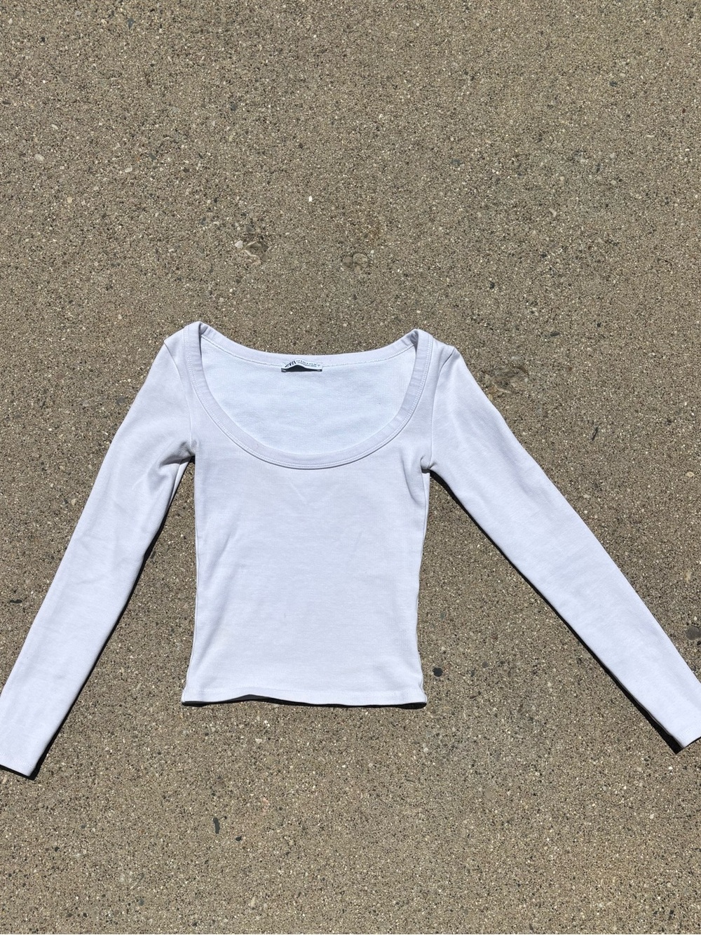 Zara White Scoop Neck Long Sleeve Tee